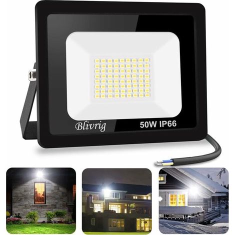 50W Spot LED Extérieur Blanc Chaud 3000K, 5000LM Projecteur LED Exterieur IP66 Étanche, Eclairage LED, pour Terrasse, Patio, Chemins, Stades, Usines, Parking, Garage, Jardi (1/5)