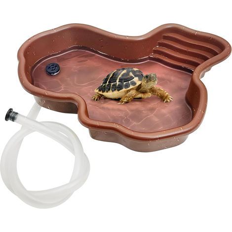 Schildkrötenteich, brauner Kunststoff mit rutschfester Rampe und Abfluss, für Reptilien und Amphibien (1/5)