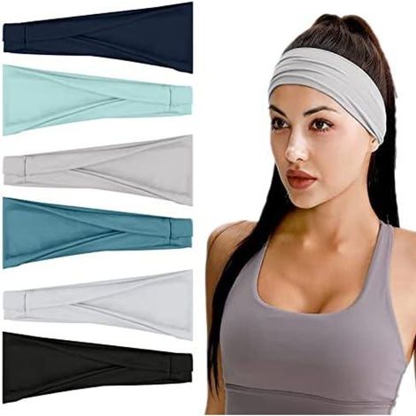 4/6 PCS Sports Damen Stirnband, Baumwollstretch Schweißband Mischfarben, Wicking Stretchy Stirnband für Frauen Sport/Yoga/Laufen/Fitness (1/5)