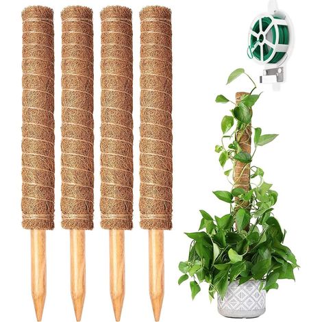 4 pièces Tuteurs pour Plantes grimpantes de 40CM, Tiges de Fibre Coco Mousse pour Plante Monstera Supports Naturel pour Plantes avec 20M de Bandes rotatives (1/5)