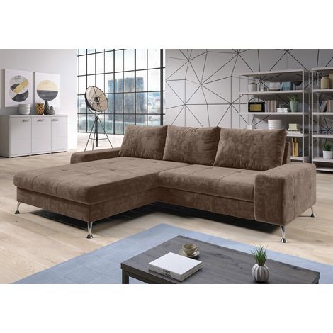 AX LIVING Eckschlafcouch mit Bettkasten Artemia 275 cm Hellbraun Samt L