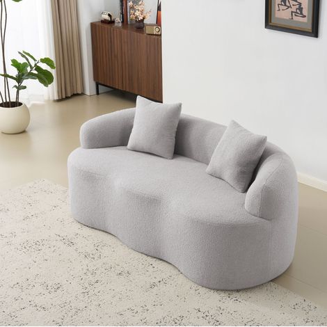 Canapé 2 places courbé gris clair avec 2 coussins, dossier enveloppant, sans montage (1/5)