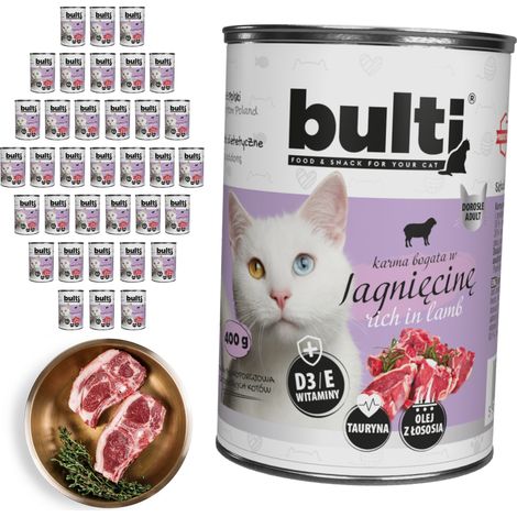 Alimento húmedo para gatos BULTI sabor cordero, lata de 36 x 400 g. (1/2)