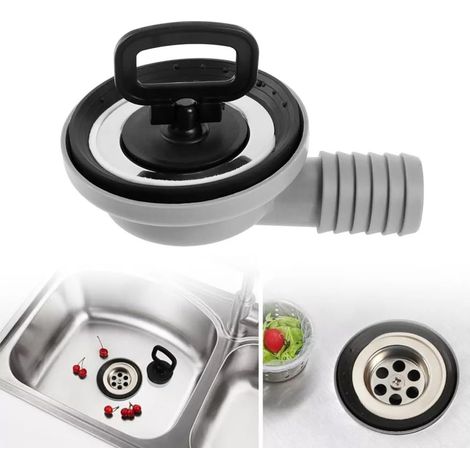 Bouchon de Vidange Évier pour Bateau, Caravane - Tuyau de Vidange en Acier Inoxydable à 90° avec Couvercle d'Étanchéité 56 mm