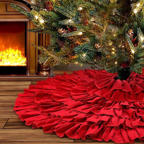 Jupe de sapin rouge à volants 48 pouces – 6 couches rustiques, fête (1/5)