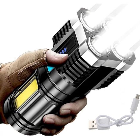 Superhelle 4-Kern-LED-Taschenlampe, USB-aufladbar, multifunktionale COB-Campinglampe [Energieklasse A]