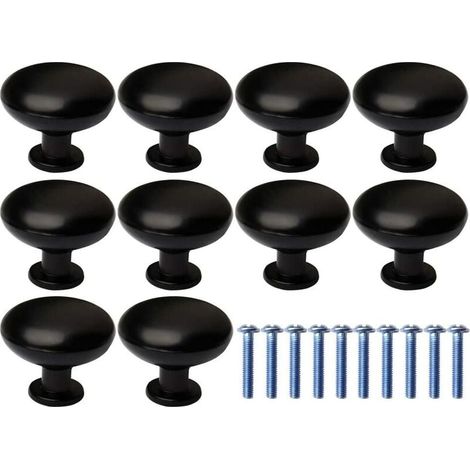 Pomos de puerta, 10 piezas para cajón de puerta, tiradores para muebles, pomos redondos negros para armarios de cocina (con 10 tornillos de fijación) - INHHUB (1/5)