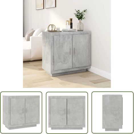 The Living Store Buffet Gris béton 80x40x75 cm Bois d'ingénierie - Buffet Gris - Meuble Rangement - Commode - Bibliothèque - Décoration Intérieur (1/5)