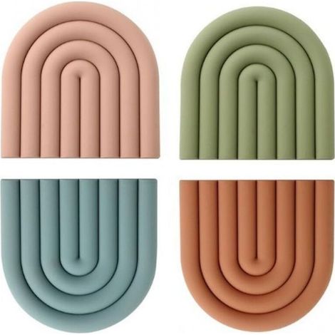 Lot de 4 Sous-Plats en Silicone, Antidérapants et Résistants à la Chaleur, Protections pour Casseroles, Verres et Bols, Dessous de Plat Décoratif pour Cuisine (1/5)