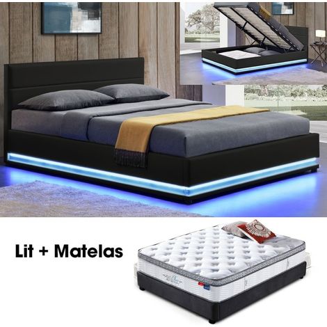 MEUBLER DESIGN Matelas Plus Sommier Ava Et Matelas Pure 140 Noir, Polyuréthane, Style Contemporain, 204 x 154 x 90 cm (1/5)