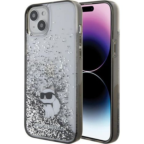 Karl Lagerfeld KLHCP15MLKCNSK iPhone 15 Plus / 14 Plus 6,7 transparente Hartschalen-Hülle mit flüssigem Glitzer und Choupette-Effekt (1/5)