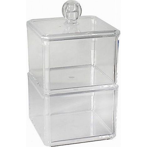 Cleafe - Contenitore Trasparente Porta Ovatta Cotton Fioc 2 Piani Organizer Bagno 10242 - (1/3)