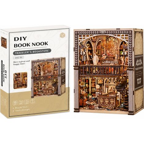 Kit de maquette de maison 3D à monter soi-même, serre-livres en bois, décoration de bibliothèque créative à assembler à la main - Librairie personnalisée pour voyageurs (1/5)