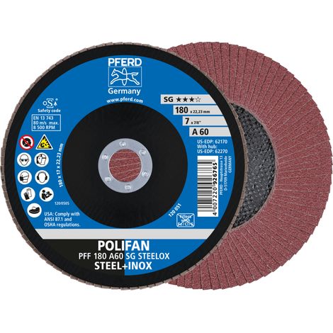 PFERD TOOLS POLIFAN Fächerscheibe PFF 180x22,23 mm flach A60 Leistungslinie SG STEELOX Stahl/Edelstahl 10 Stk