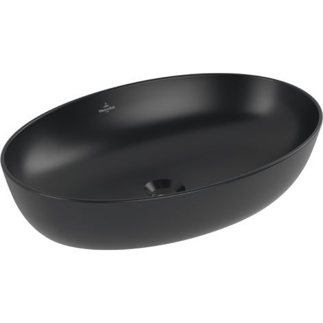 Villeroy & Boch Artis - Lavabo sobre encimera 61x41 cm, sin rebosadero, sin orificio para grifería, CeramicPlus, Pure Black 419861R7 (1/5)