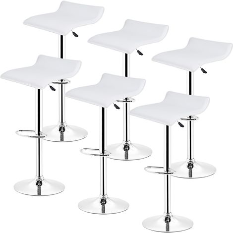 Hofuton Lot de 6 Tabouret de Bar Rotatif à 360° Hauteur Réglable en Acier Chromé et Similicuir Blanc (1/5)