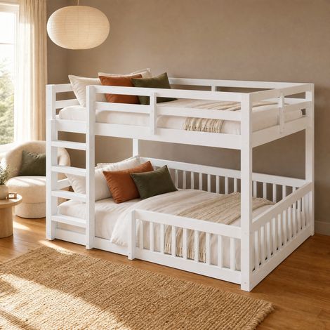 Lit superposé 160x200 en pin MDF blanc HAVRYA (1/5)