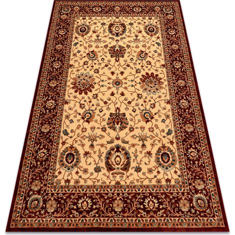 Wollteppich KASHQAI 4303 106 Blumen, Rahmen beige / rotwein beige 200x300 cm
