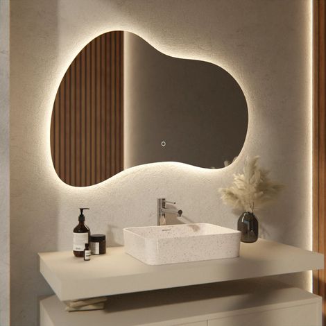 Asymmetrischer, rahmenloser LED-Badezimmerspiegel 100 x 70 cm – 3 dimmbare Lichtmodi – Antibeschlagfunktion – IP44 wasserdicht und Touch-Bedienung – rostbeständig (1/5)
