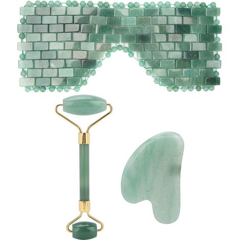 Lot de 3 Rouleau de Jade Vert Massage Visage Pierre Gua Sha Planche Thérapie Bandeau Yoga Outil Beauté (1/5)
