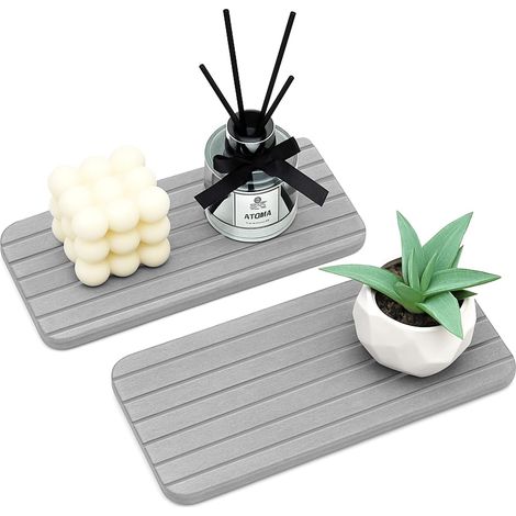 Lot de 2 Plateau, Pierre de diatomite, Séchage rapide, Gris, Pour évier cuisine salle de bain (1/5)