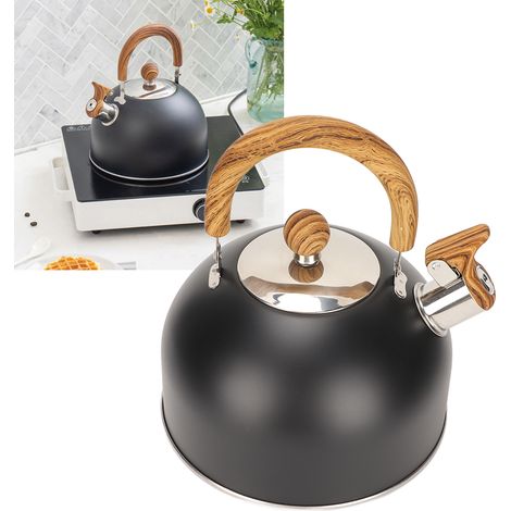 Bouilloire à sifflet avec poignée pliable noire de 2,5 L, style européen (1/5)
