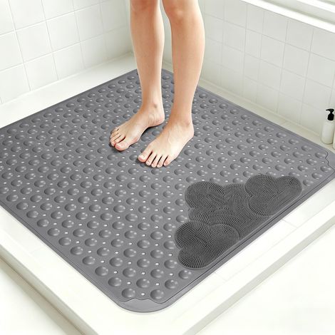 Tapis de douche antidérapant 80 x 80 cm, tapis de douche en TPE épais avec ventouses, grand tapis de douche antidérapant, lourd, sans BPA, nettoyant pour les pieds (gris, 80 x 80 cm) (1/5)