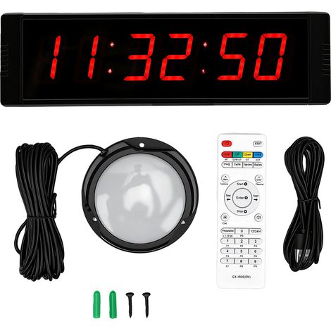 Chronomètre grand format 1,5 pouce, 6 chiffres, affichage rouge LED, compte à rebours, horloge de gym avec bouton marche/arrêt et télécommande (1/5)