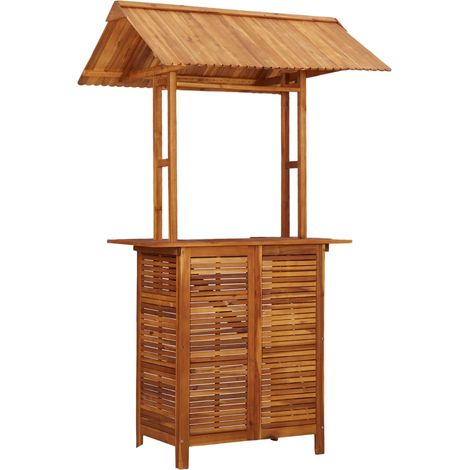 INLIFE Table de bar d'extérieur avec toit 122x106x217 cm Bois d'acacia (1/5)