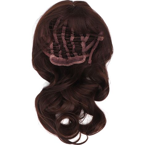 Perruque longue bouclée femme marron, avec franges, ajustable par boucle solide, cheveux synthétiques ondulés, maintien ferme (1/5)