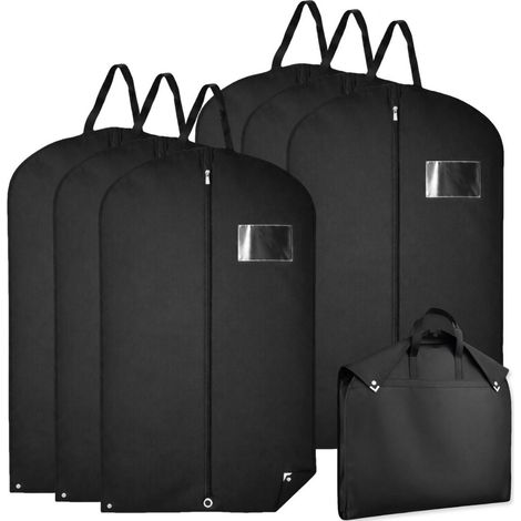 Lot de 6 housses pour vêtements à suspendre, premium pliable avec fenêtre transparente - 60 x 100 cm - Noir - Vivezen