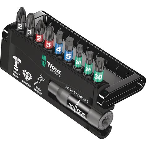 Juego de puntas con porta-puntas Bit-Check 10 Impaktor 1 SB, 10 piezas - WERA - 05073980001 (1/5)