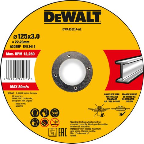 Disque à tronçonner DEWALT haute performance 125x3x22,23mm métal type 42 (déporté) DWA4522IA-AE