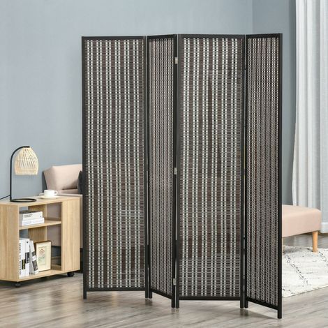 Paravent d'intérieur pliable à 4 panneaux, en bois et bambou, 180 x 180 x 1,9 cm, noir et marron (1/5)