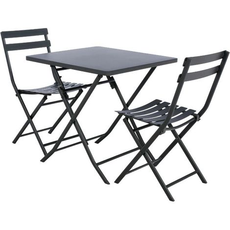 Pack Muebles Exterior Plegables Greensboro Mesa + 2 Sillas Jardín Terraza Estilo Contemporáneo Color Gris (1/4)