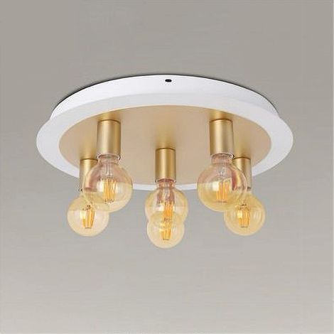 TRADE SHOP - Plafoniera A Soffitto In Metallo Oro Bianco Con 5 Luci Lampada Attacco E27 32675 -