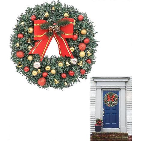 Weihnachtskranz, Weihnachtskranzhalter, Weihnachtsdekoration, Weihnachtsdekoration mit Glöckchen, ideal für den Außenbereich, Durchmesser 30 cm (1/5)
