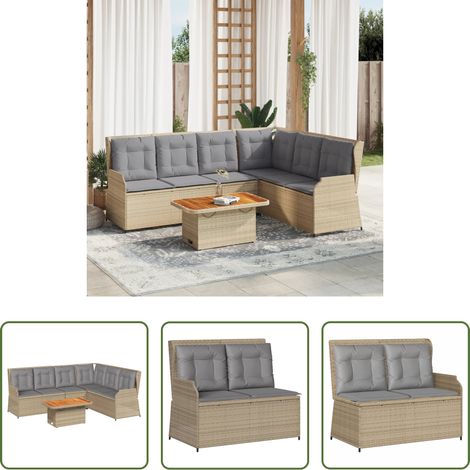 Liegeplatz -  5-tlg. Garten-Lounge-Set mit Kissen Beige Poly Rattan (1/5)