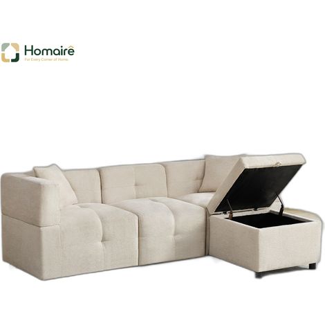 Canapé modulable en velours beige avec rangement 204 x 126 x 69 cm HOMAIRE (1/5)