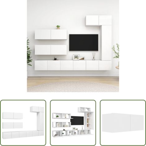 Meuble TV moderne -  Ensemble de meubles TV 7 pcs Blanc Bois d'ingénierie (1/5)