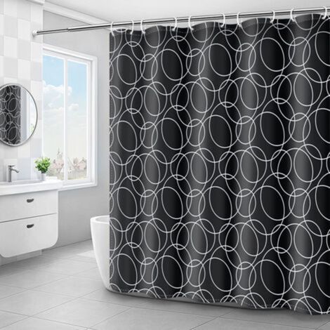 (Black, 180 x 180 cm) Shower Curtain, Washable, Waterproof Fabric Shower Curtains, Machine Washable, Polyester with 12 Rings (1/5)