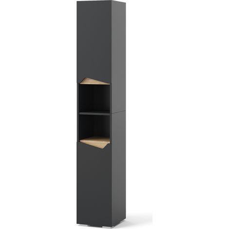 Meuble de rangement de salle de bain Marelle, Anthracite, 30 x 180 cm avec portes, et compartiments ouverts, Vicco