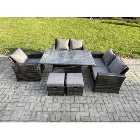 Fimous 7-Sitzer Rattan Gartenmöbel im Freien Sofa Set mit 2 Kleiner Fußhocker Dunkelgrau Gemischt (1/5)