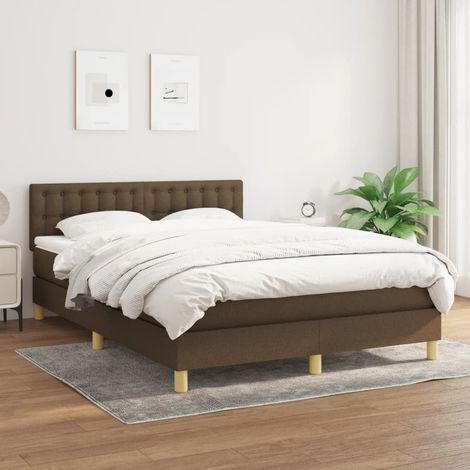 Cama box spring con colchón tela marrón oscuro 140x200 cm vidaXL
