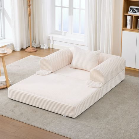 Canapé-lit 1 place pliable 120 x 85 x 65 cm beige avec coussin HAVRYA (1/5)
