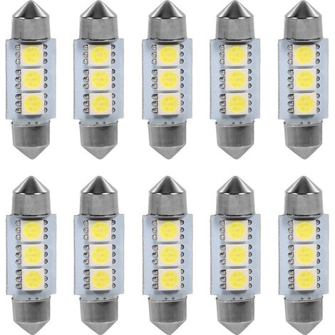 Sjlerst – Lot de 10 ampoules LED 36 mm 12V – 3 SMD 5050 blanc – Éclairage intérieur voiture – Durée de vie 50 000 heures (1/5)
