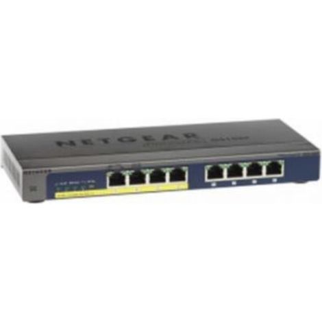 Switch Ethernet Gigabit Netgear GS108PP con 8 porte PoE, supporto Power over Ethernet fino a 123 W, montaggio su scrivania o rack, involucro in metallo, non gestito, nero (1/5)
