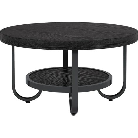 CHICFURN Tavolino rotondo 80 x 80 x 45 cm nero, 2 livelli, stile industriale, facile montaggio (1/5)