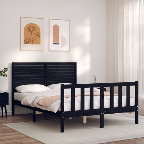 Estructura cama de matrimonio con cabecero madera maciza negro vidaXL (1/5)