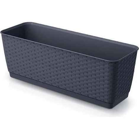 Jardinière anthracite 12L – Polypropylène résistant aux intempéries – Dimensions 49.2 x 17.2 x 17.4 cm – Design tressé moderne (1/2)